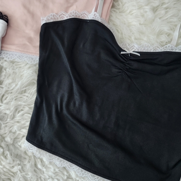 Charlotte Russe crop spaghetti straps lace trim cami tops. Pink-Black-Wh… - Picture 5 of 9
